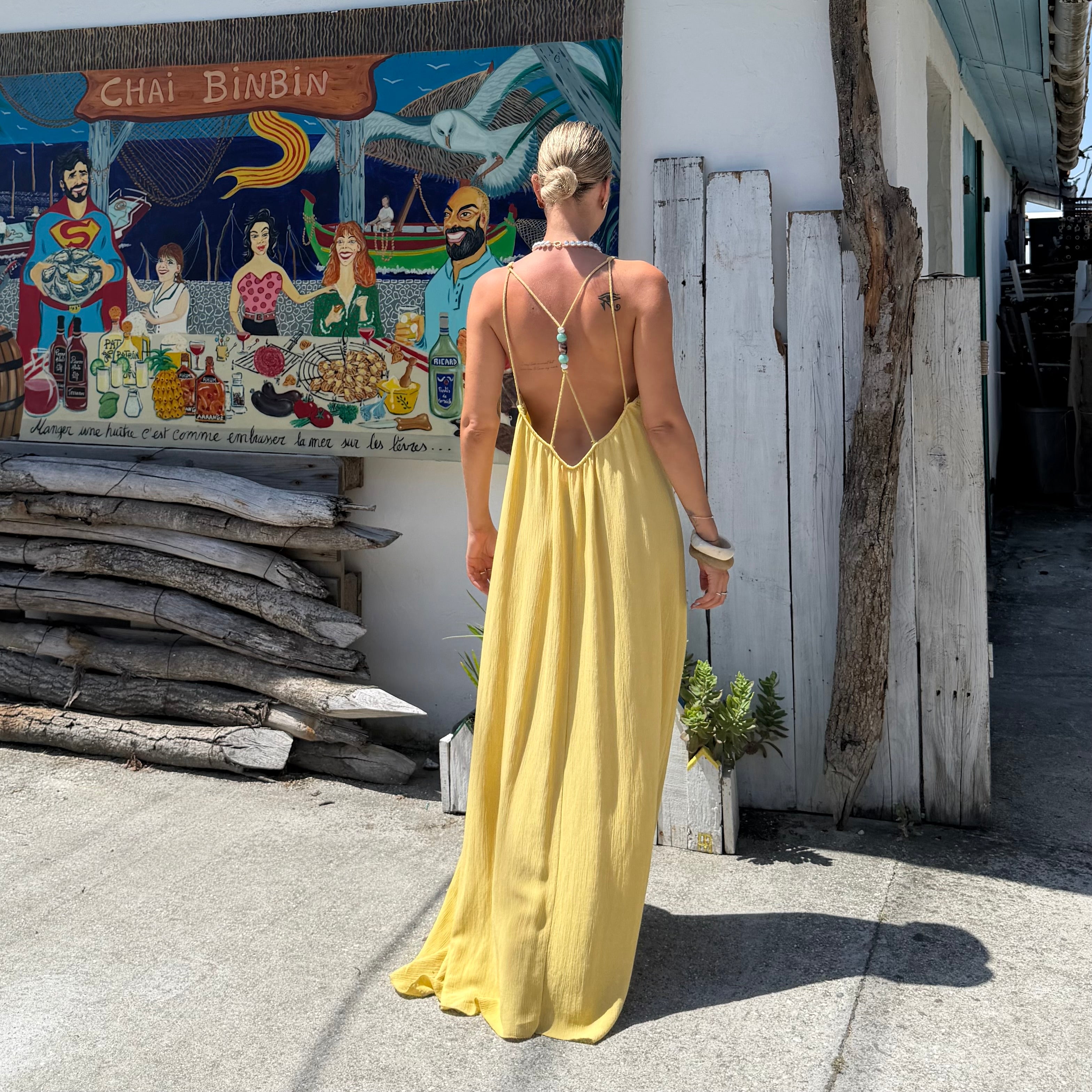 ROBE AZUR longue dos nu jaune
