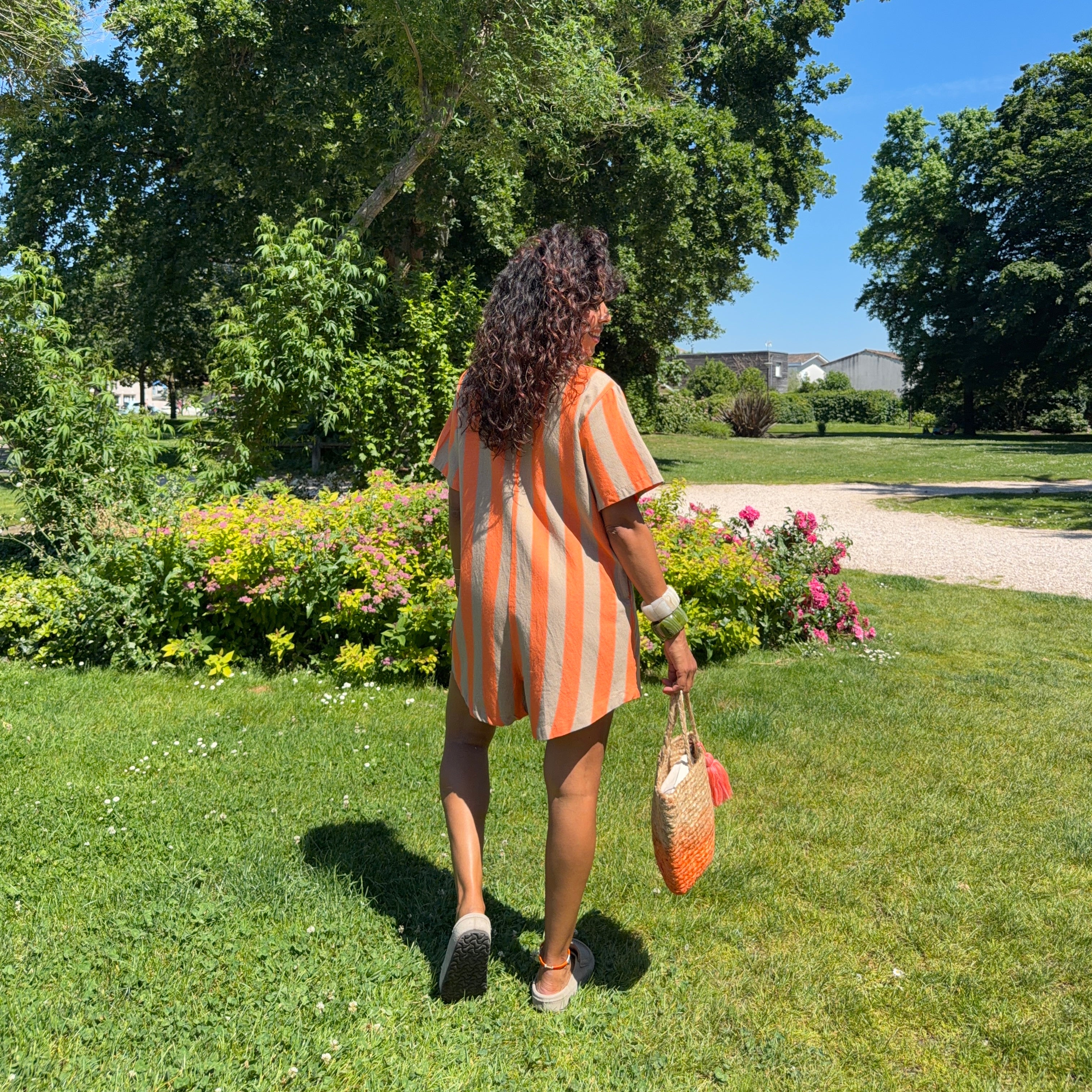 Combishort ZYRA rayée orange & gris