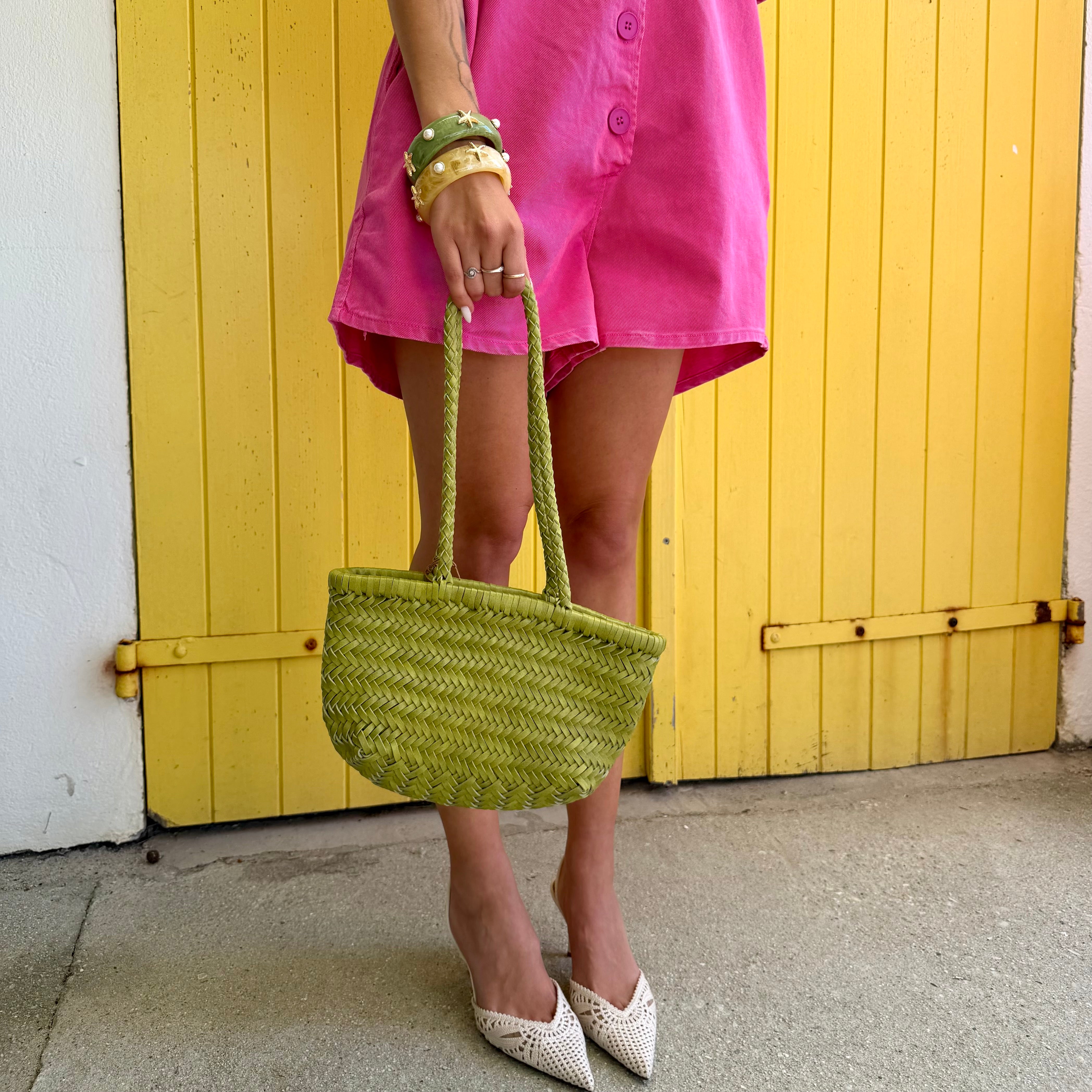 Mini sac cuir tressé vert