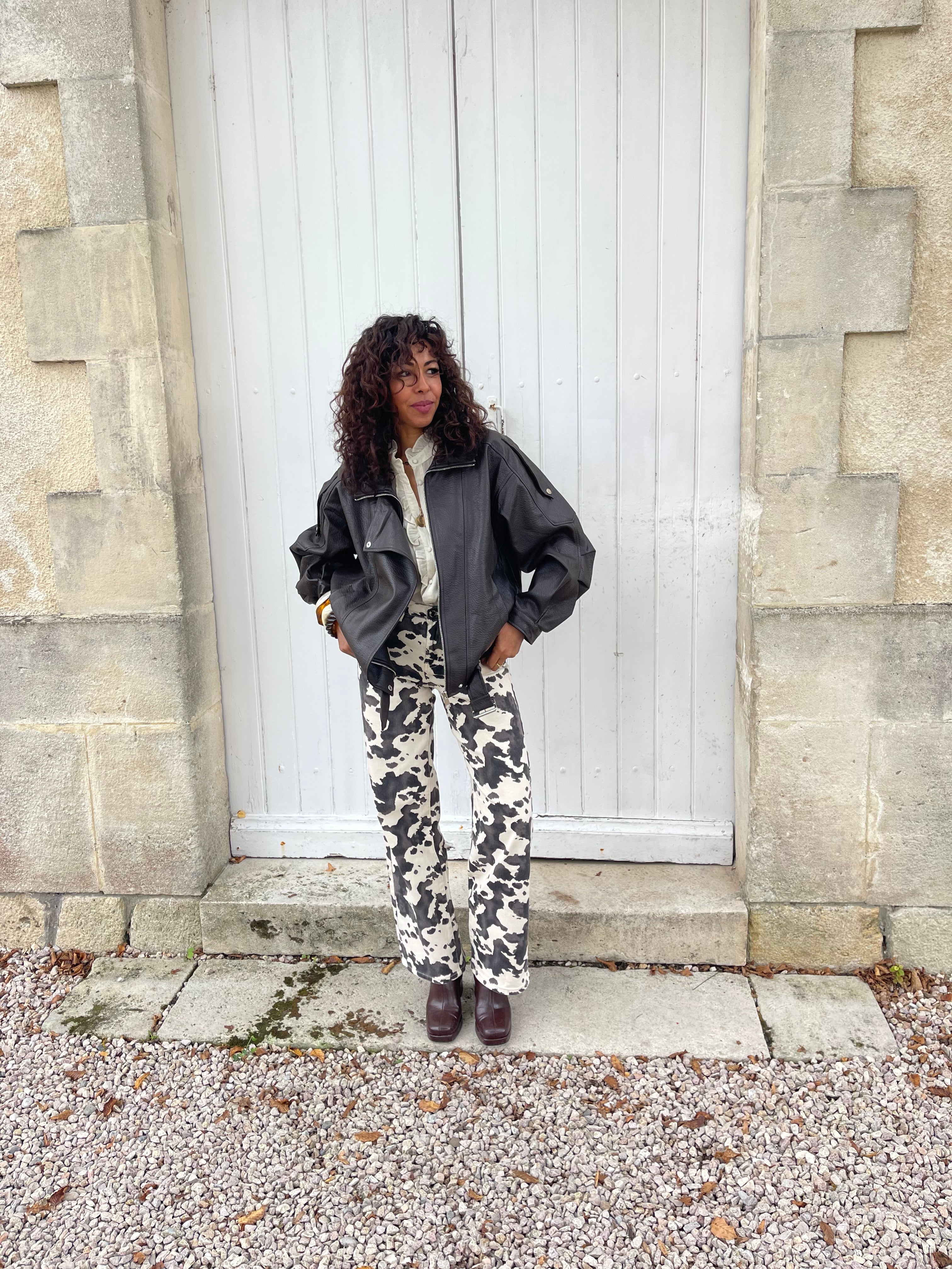 Veste perfecto LEA oversize effet cuir marron