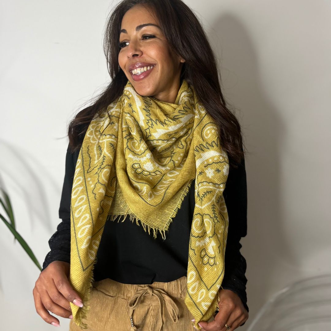 Foulard d'hiver BANDANA jaune grand format