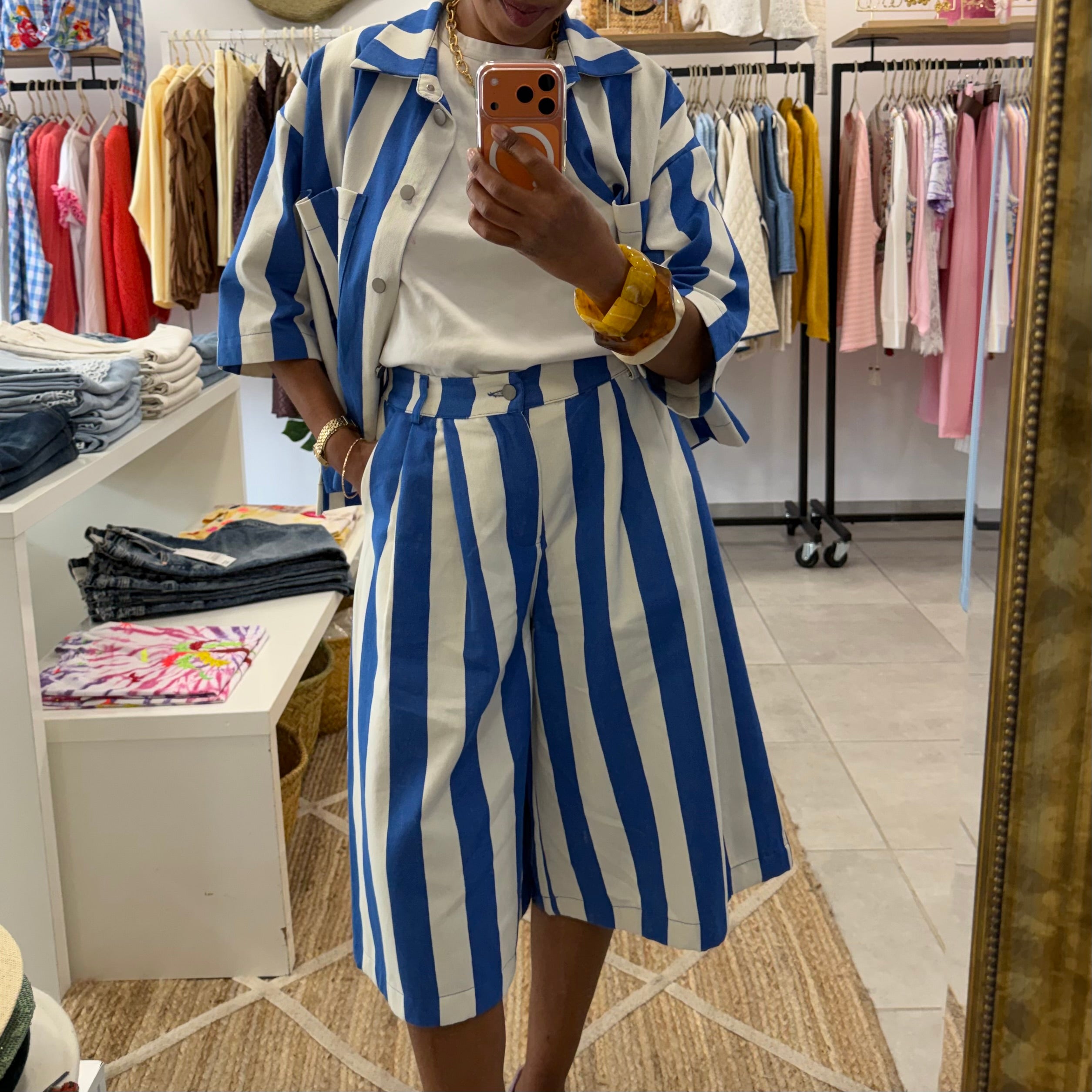 Bermuda ROYAL en coton rayé bleu blanc