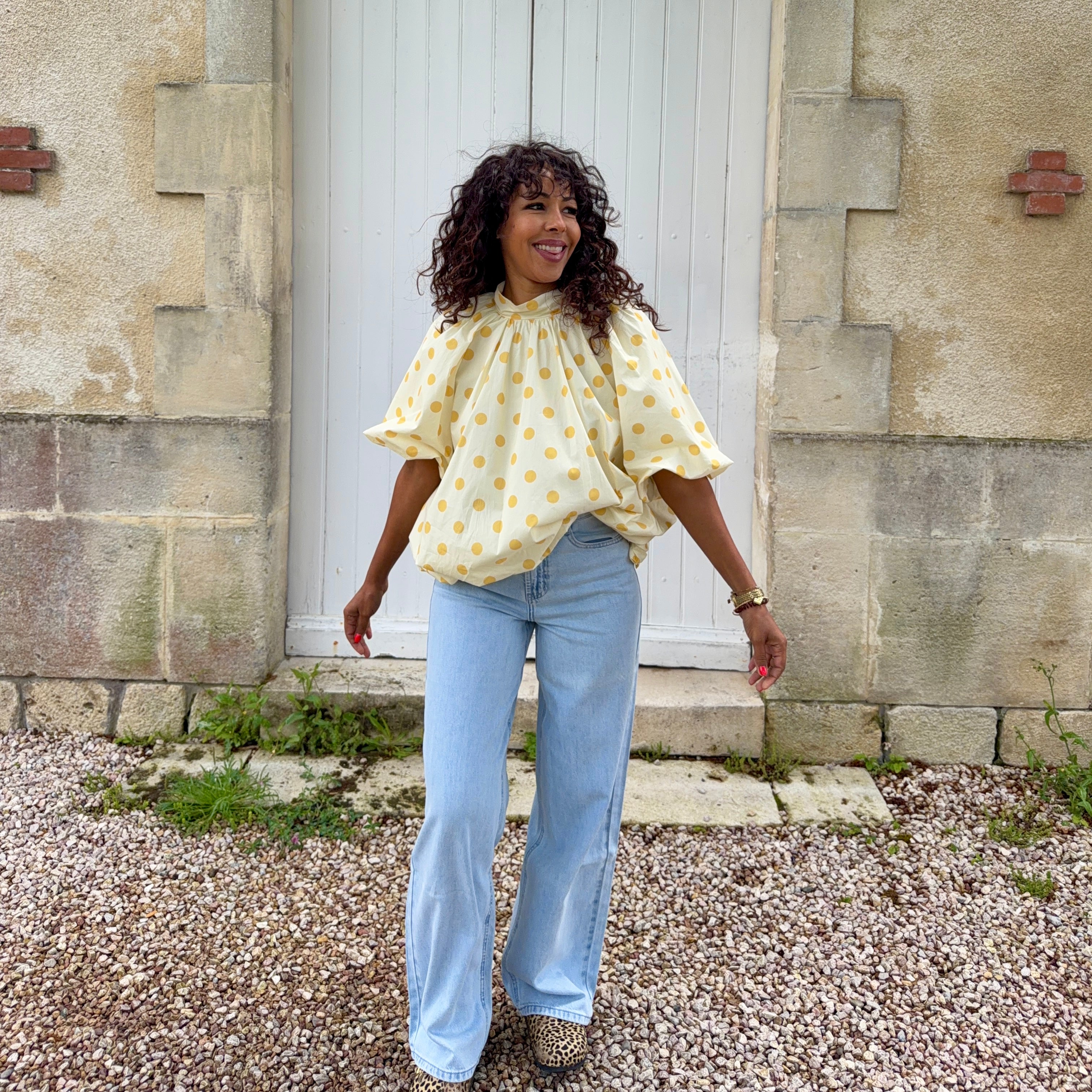 Blouse POIS dos nu jaune
