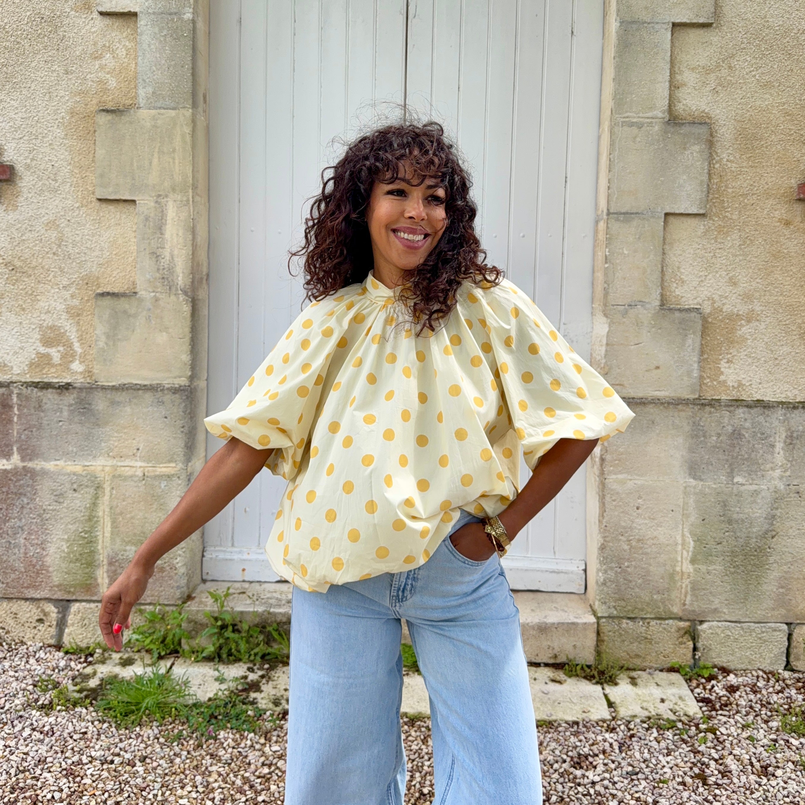 Blouse POIS dos nu jaune