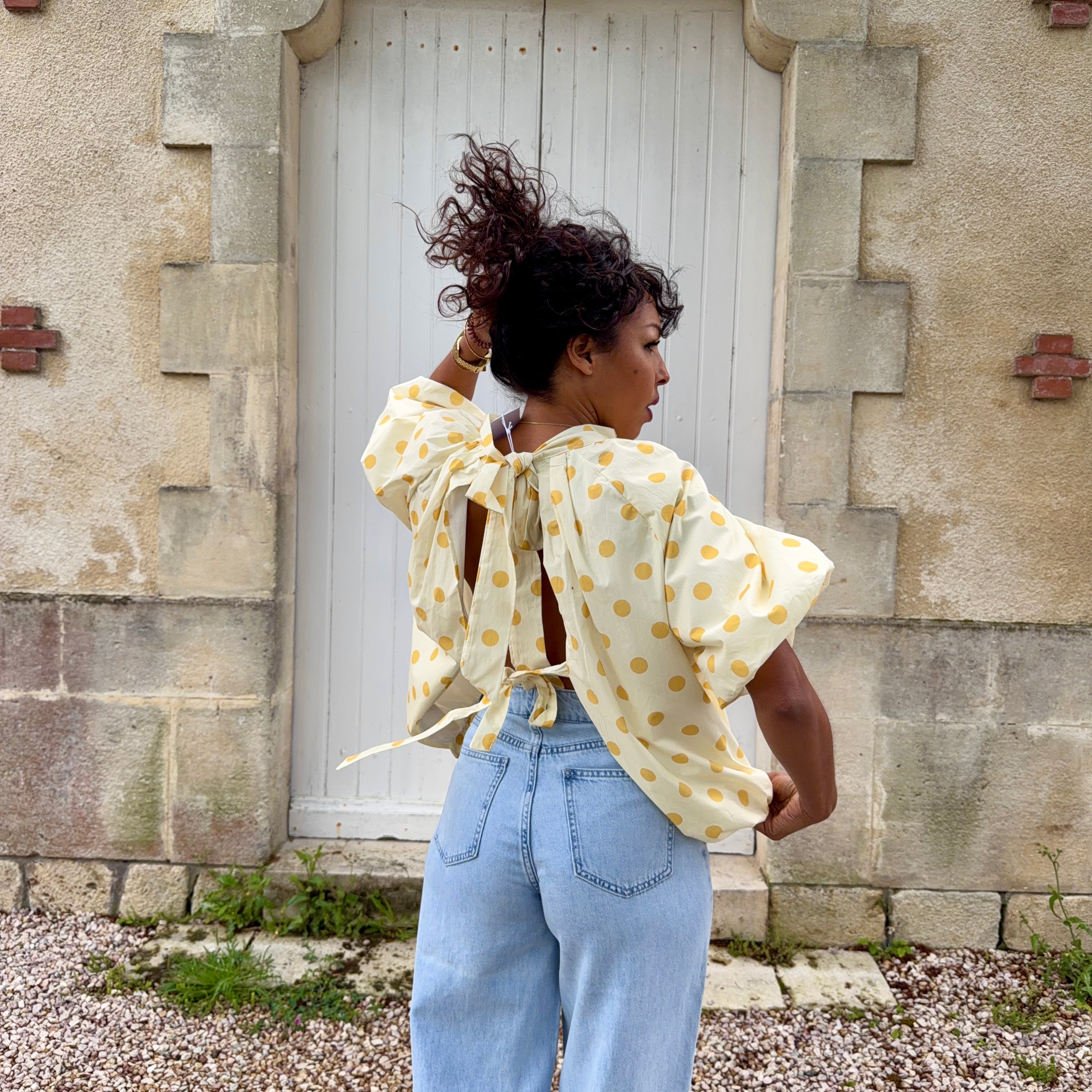 Blouse POIS dos nu jaune