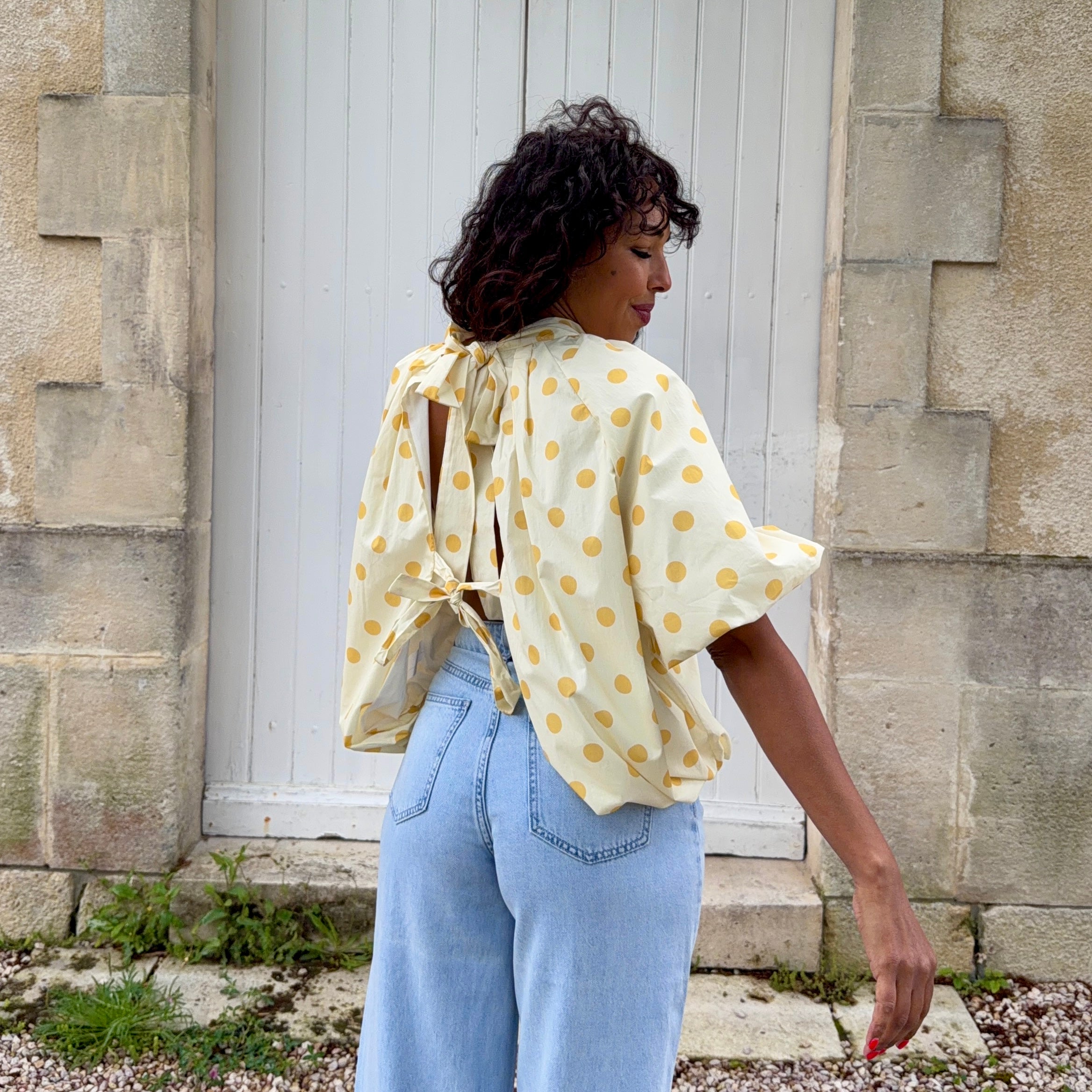 Blouse POIS dos nu jaune