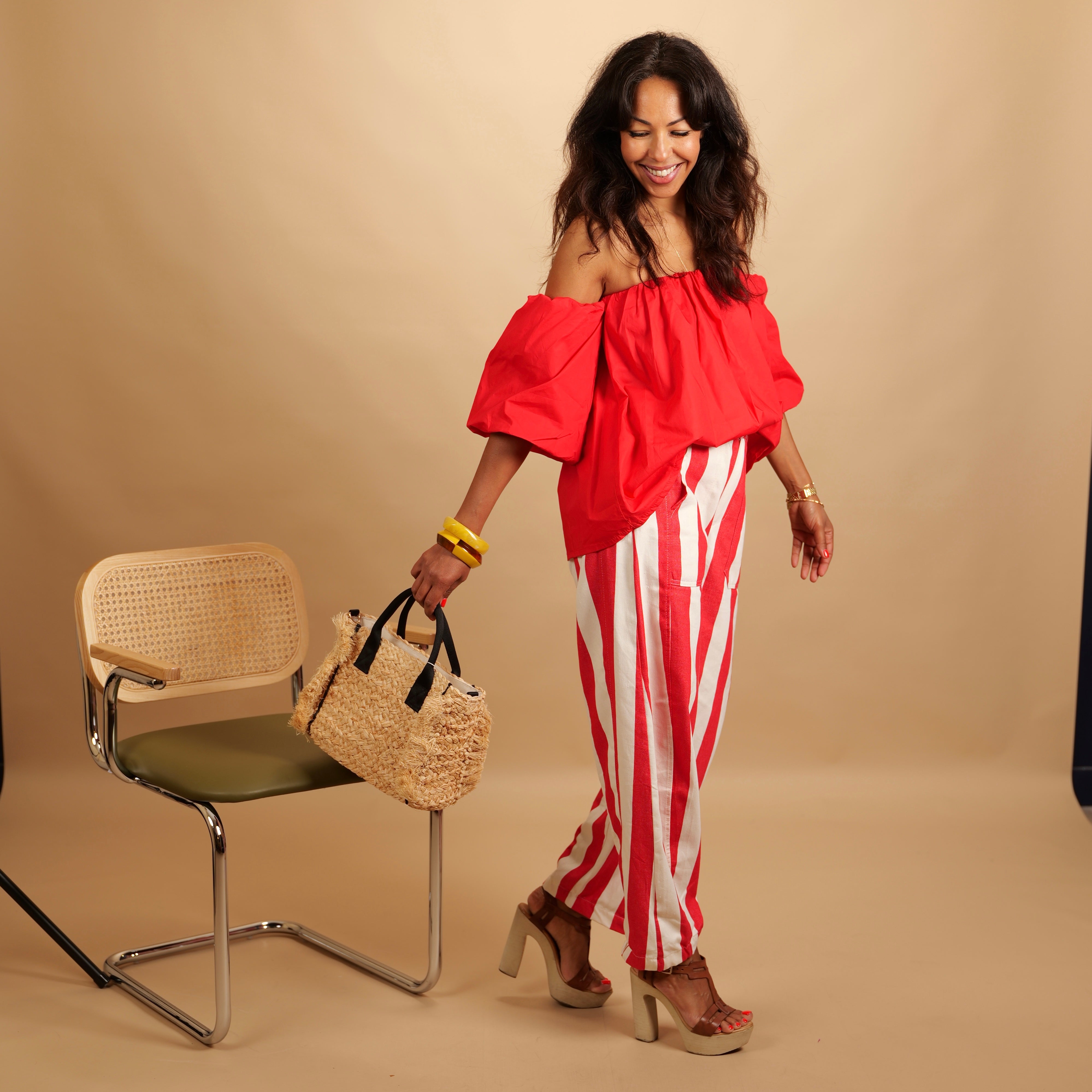 Pantalon LOUNA rayé rouge & blanc
