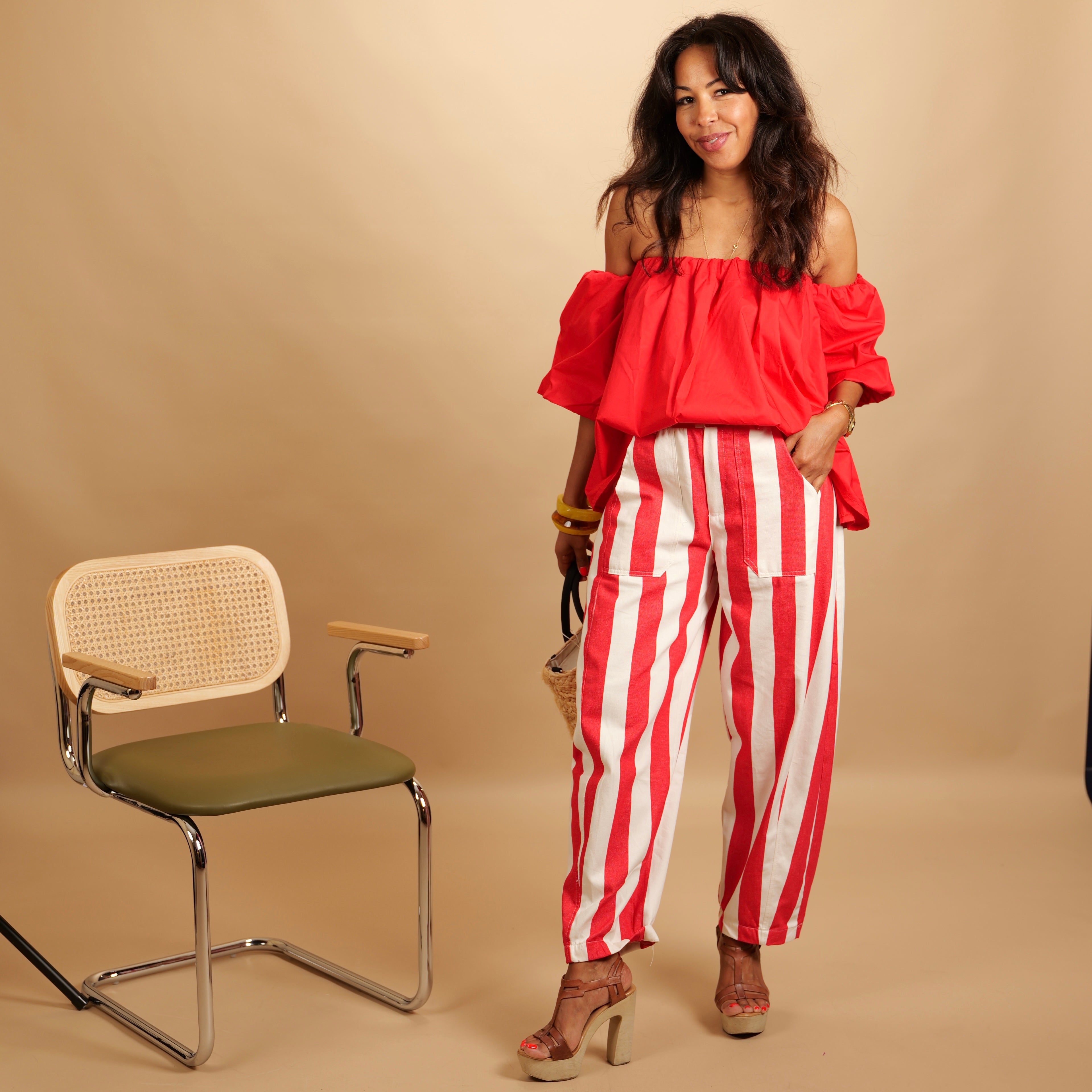 Pantalon LOUNA rayé rouge & blanc