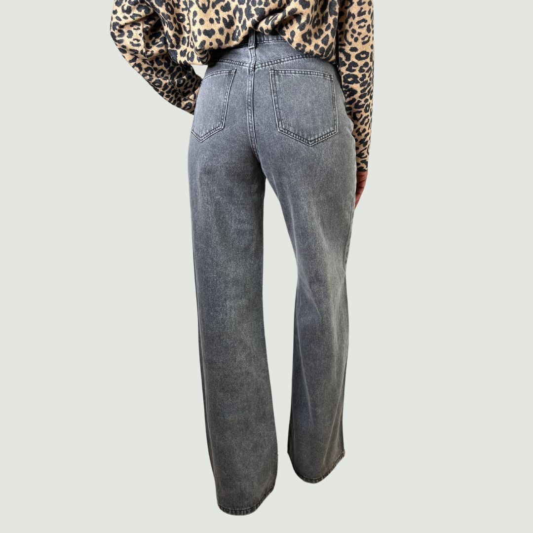Jean gris taille haute CÉLESTIN à la coupe large