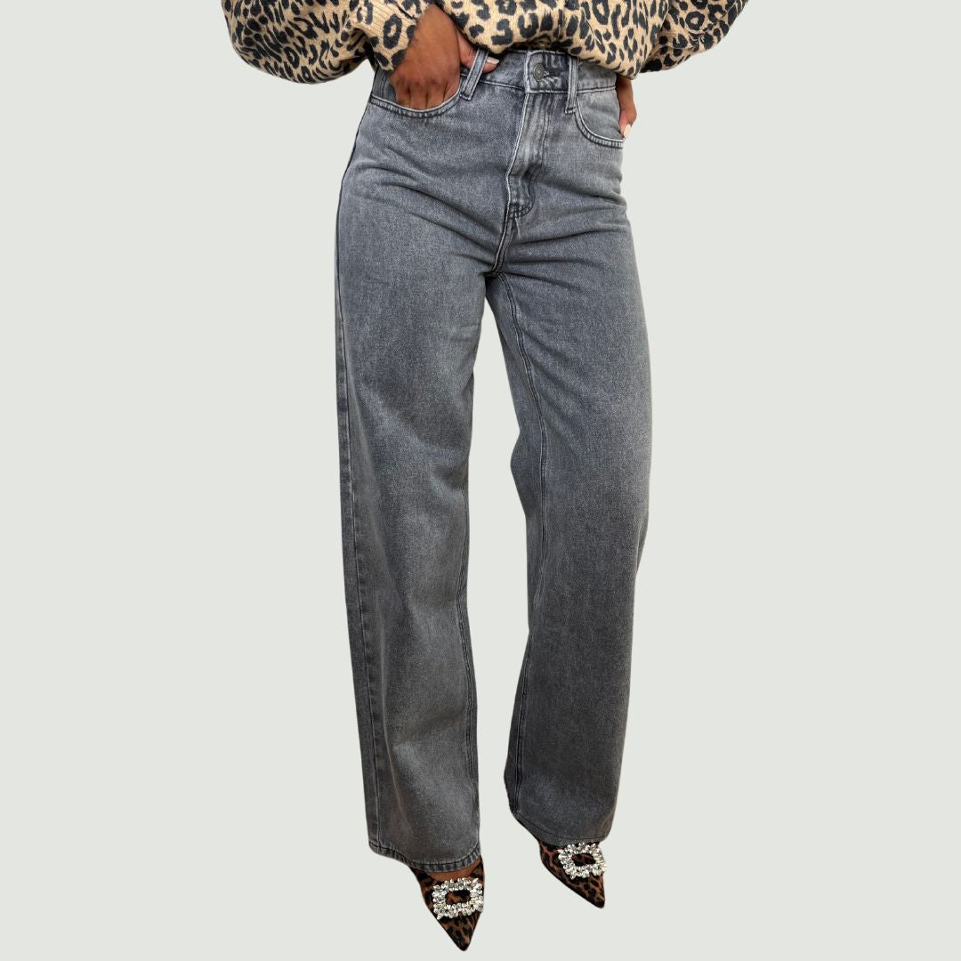 Jean gris taille haute CÉLESTIN à la coupe large